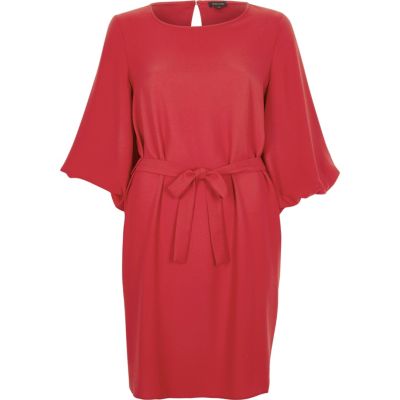 Red puff sleeve swing dress